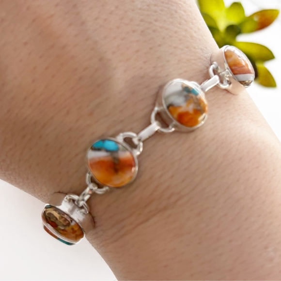Southwest Genuine Spiny Oyster Turquoise Bracelet Handmade New Sterling Silver - Picture 2 of 5